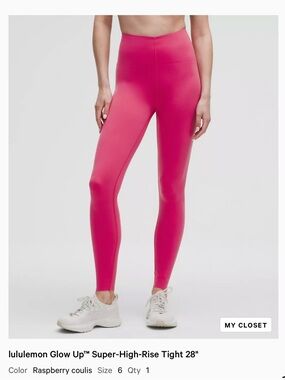 Lululemon Glow Up Super-High-Rise Tight 28" Raspberry Coulis size 6 NWT